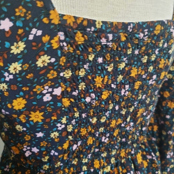 Mudd Floral Pink & Blue Square Neck Line Long Sleeve Women's Dress Size S - Picture 4 of 8